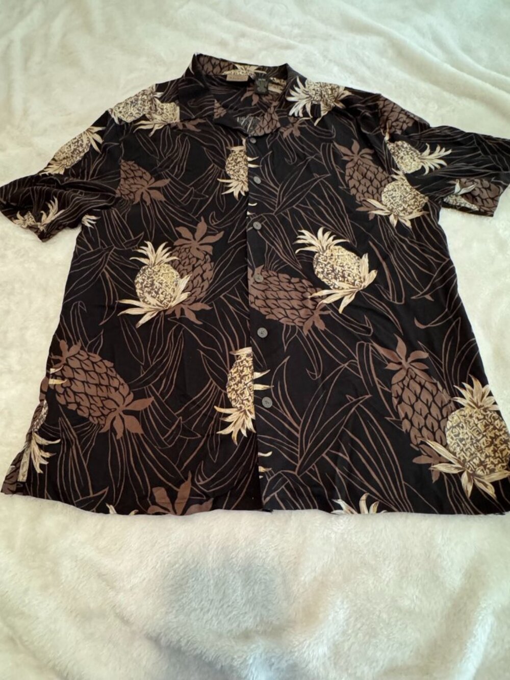 A(x)ist Silk Short Sleeve Hawaiian Shirt Black/Brown Size M